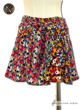 Patron of Peace Floral Tie Front Smocked Waist Mini Skirt Multicolored Medium